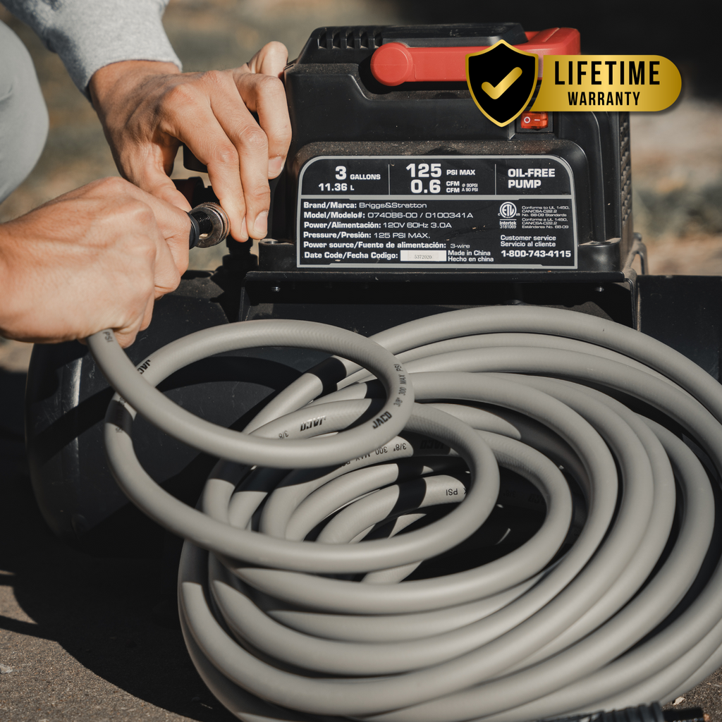 FlexPro Hybrid Air Hose (3/8" x 50 ft) with Air Fittings Kit (1/4" NPT, Industrial)