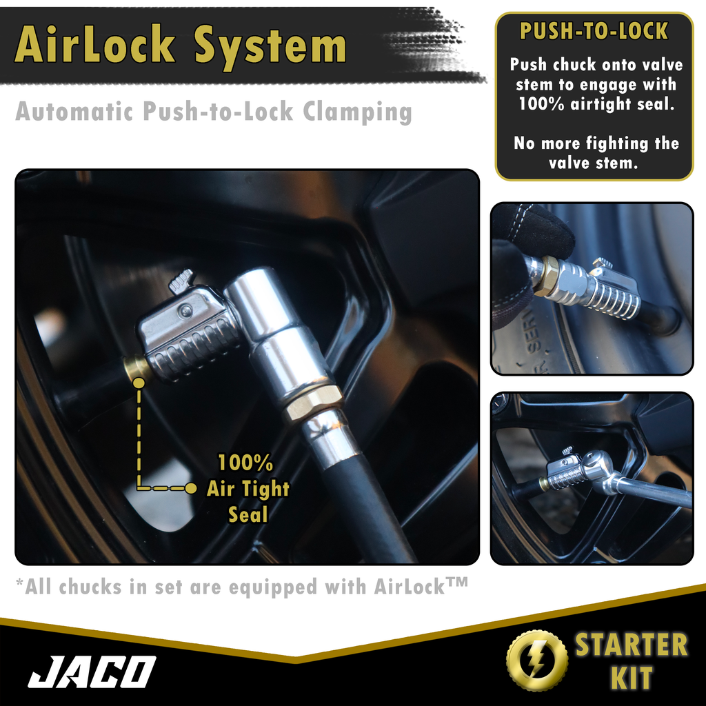Lightning™ Tire Air Chuck Starter Kit - Patented | Open Flow, 1/4" F-NPT (Set of 7)