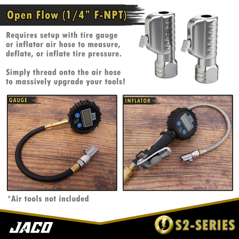 Lightning™ S2-Series Tire Air Chuck | Open Flow, 1/4" F-NPT (2 Pack)