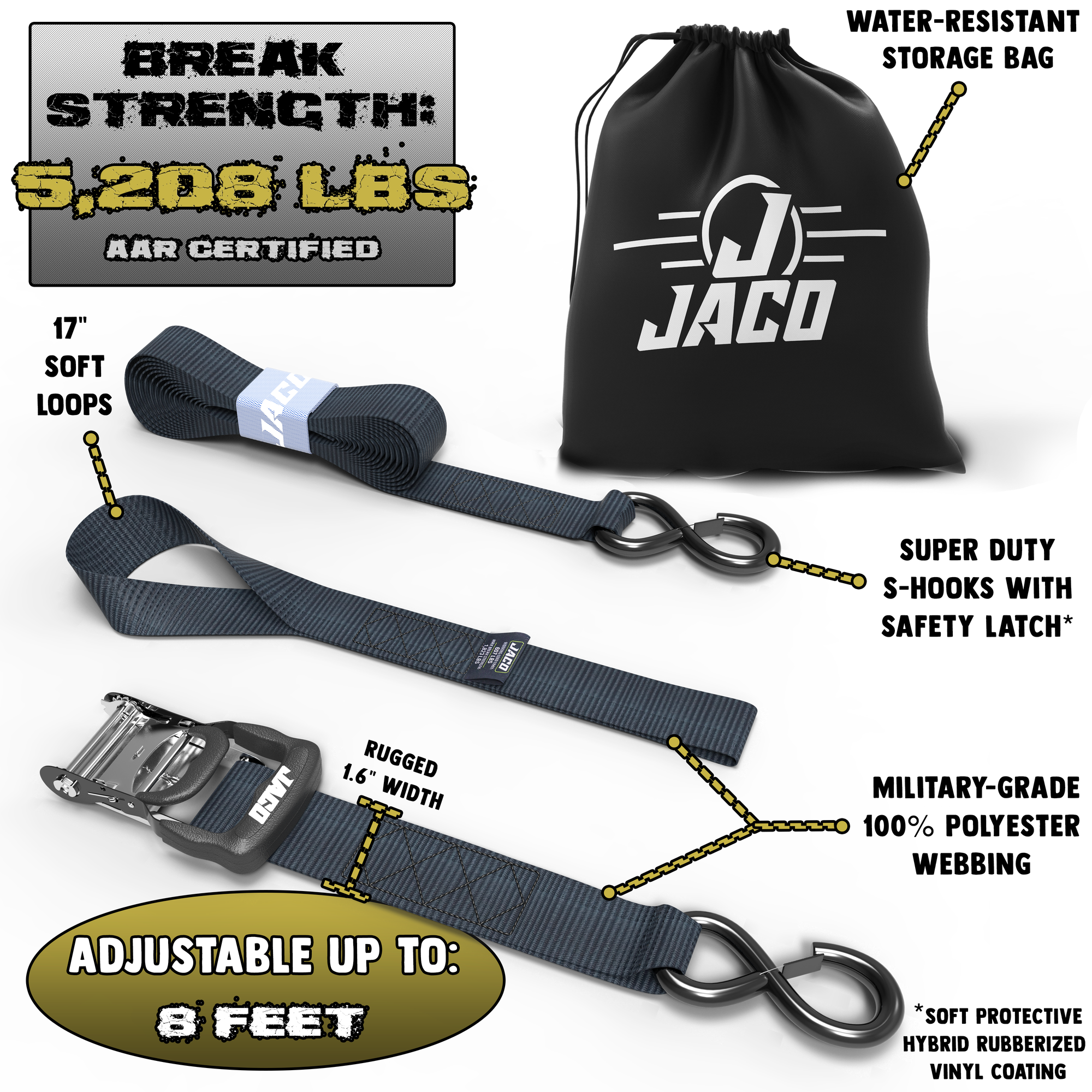JACO Heavy Duty Ratchet Tie Down Straps