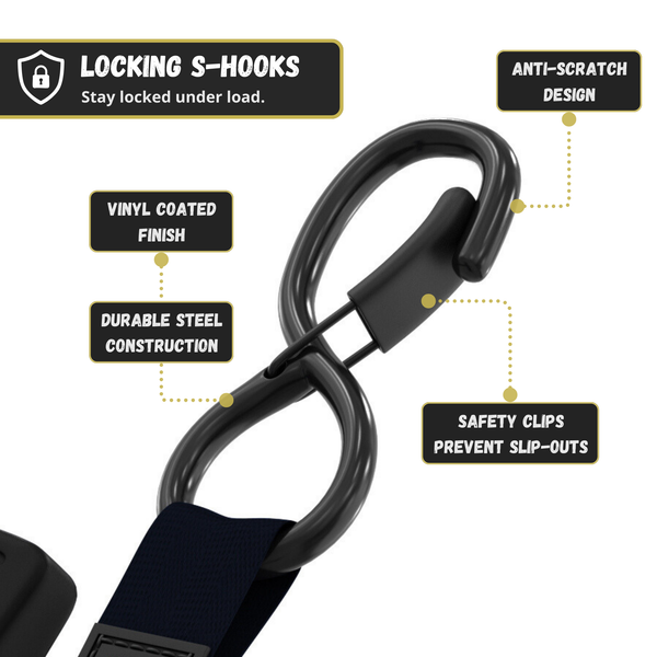 Retractable Ratchet Straps - 1" x 15 ft (1,760 lbs Break Strength) | Auto Self Retracting Cargo Tie Down Strap Set - Image 6 - JACO