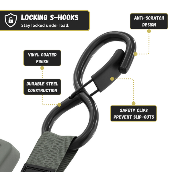 Retractable Ratchet Straps - 1" x 15 ft (1,760 lbs Break Strength) | Auto Self Retracting Cargo Tie Down Strap Set - Image 26 - JACO