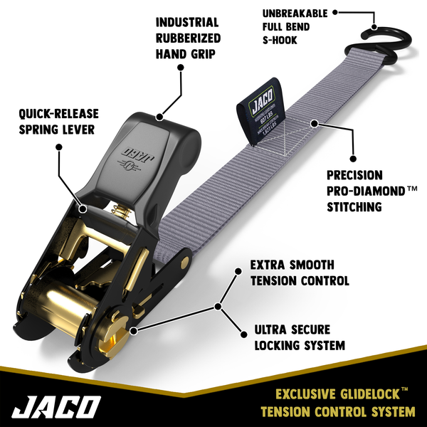 Tie Down Ratchet Straps (4 Pack) - 1 in x 15 ft | AAR Certified Break Strength (1,823 lbs) | Cargo Tie Down Set - Image 17 - JACO