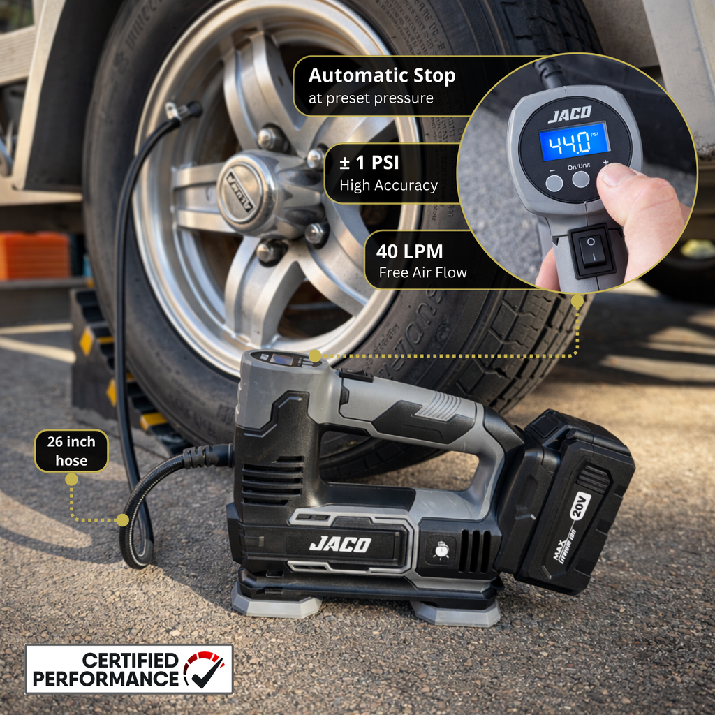 20V Cordless Tire Inflator Portable Air Pump | JACO
