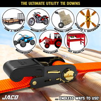 Tie Down Ratchet Straps (4 Pack) - 1 in x 15 ft | AAR Certified Break Strength (1,823 lbs) | Cargo Tie Down Set - Image 14 - JACO