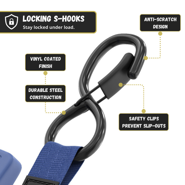 Retractable Ratchet Straps - 1" x 15 ft (1,760 lbs Break Strength) | Auto Self Retracting Cargo Tie Down Strap Set - Image 16 - JACO