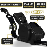 Retractable Ratchet Straps - 1" x 15 ft (1,760 lbs Break Strength) | Auto Self Retracting Cargo Tie Down Strap Set - Image 3 - JACO