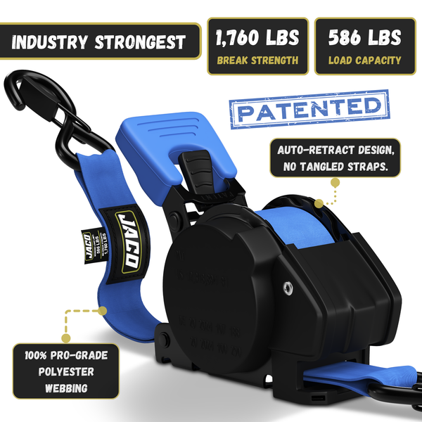 Retractable Ratchet Straps - 1" x 15 ft (1,760 lbs Break Strength) | Auto Self Retracting Cargo Tie Down Strap Set - Image 13 - JACO
