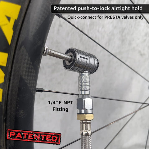 FlowPro® Bike Tire Inflator with Gauge - 200 PSI | with Lock-on Presta + Schrader Air Chucks (Bundle)