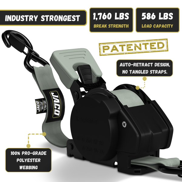 Retractable Ratchet Straps - 1" x 15 ft (1,760 lbs Break Strength) | Auto Self Retracting Cargo Tie Down Strap Set - Image 23 - JACO