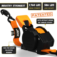 Retractable Ratchet Straps - 1" x 15 ft (1,760 lbs Break Strength) | Auto Self Retracting Cargo Tie Down Strap Set - Image 33 - JACO