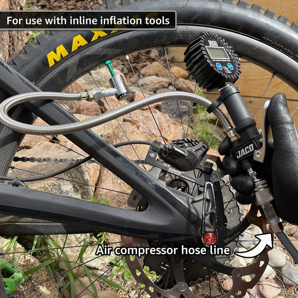 FlowPro® Bike Tire Inflator with Gauge - 200 PSI | with Lock-on Presta + Schrader Air Chucks (Bundle) - Image 3 - JACO