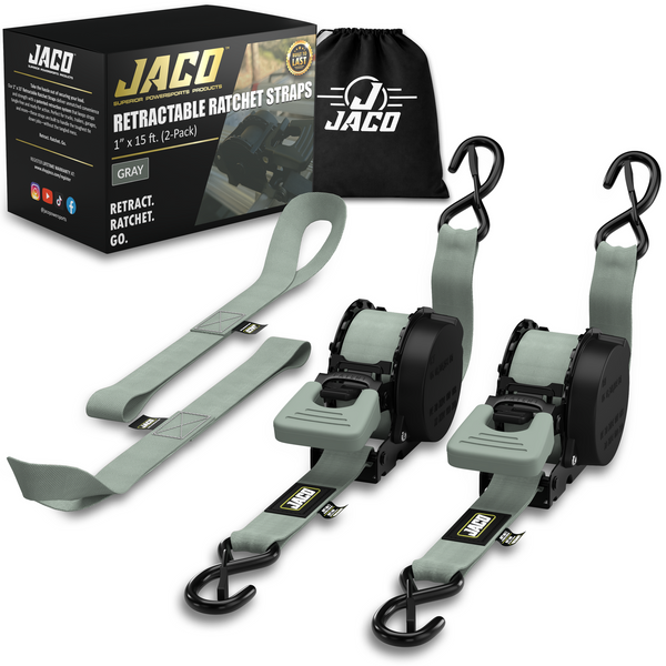 Retractable Ratchet Straps - 1" x 15 ft (1,760 lbs Break Strength) | Auto Self Retracting Cargo Tie Down Strap Set - Image 21 - JACO