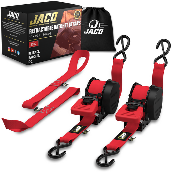 Retractable Ratchet Straps - 1" x 15 ft (1,760 lbs Break Strength) | Auto Self Retracting Cargo Tie Down Strap Set - Image 41 - JACO