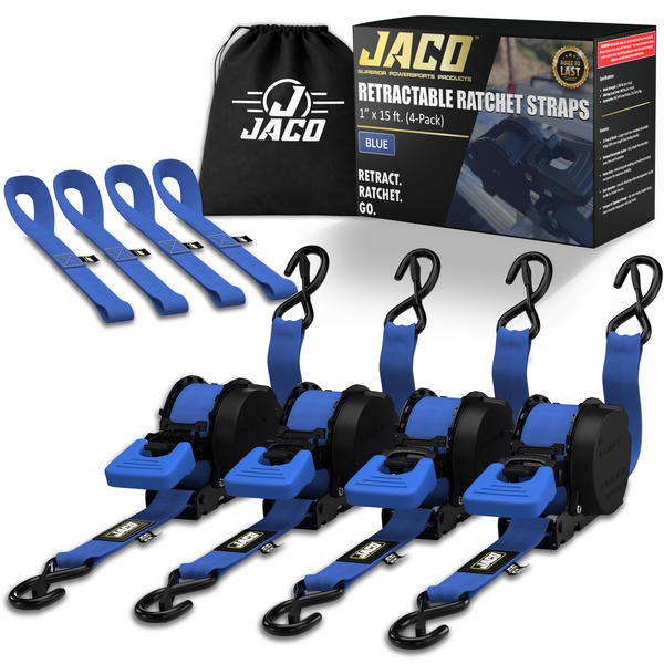 Retractable Ratchet Straps - 1" x 15 ft (1,760 lbs Break Strength) | Auto Self Retracting Cargo Tie Down Strap Set - Image 12 - JACO