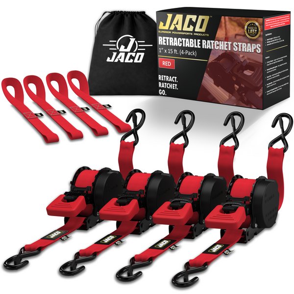 Retractable Ratchet Straps - 1" x 15 ft (1,760 lbs Break Strength) | Auto Self Retracting Cargo Tie Down Strap Set - Image 42 - JACO
