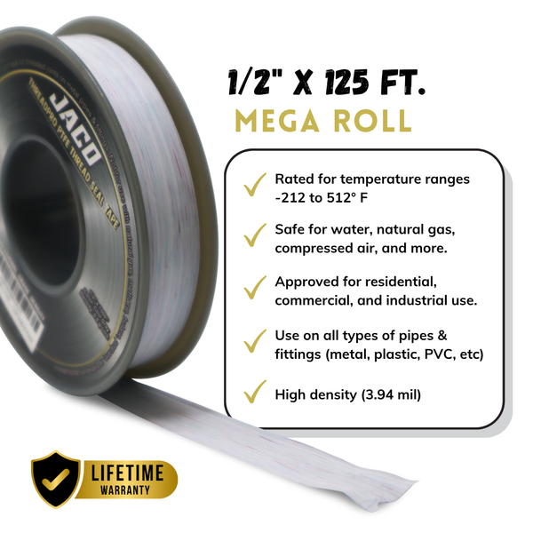 ThreadPro™ PTFE Thread Seal Tape | Professional Grade - 1/2" x 125 ft. (Cool Gray) - Image 4 - JACO