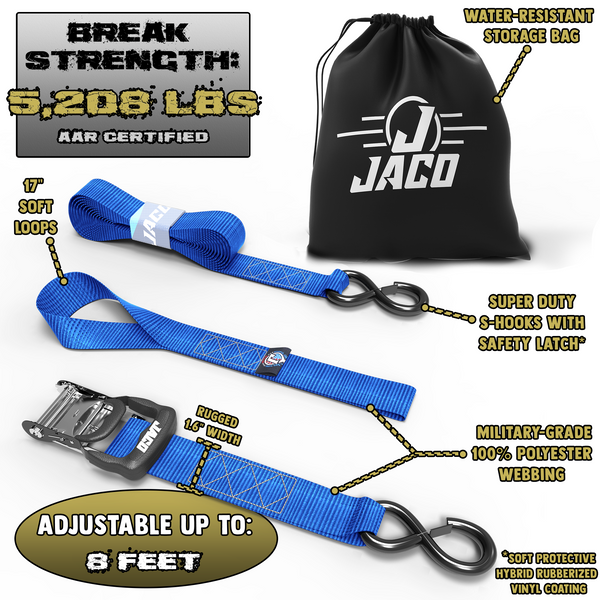 Heavy Duty Ratchet Tie Down Straps with Soft Loops (1.6" x 8 ft) | AAR Certified Break Strength (5,208 lbs) - Image 24 - JACO
