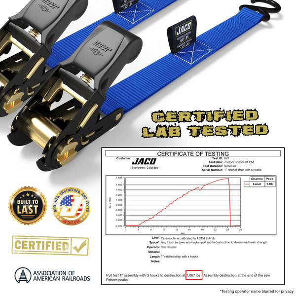 Tie Down Ratchet Straps (4 Pack) - 1 in x 15 ft | AAR Certified Break Strength (1,823 lbs) | Cargo Tie Down Set - Image 26 - JACO