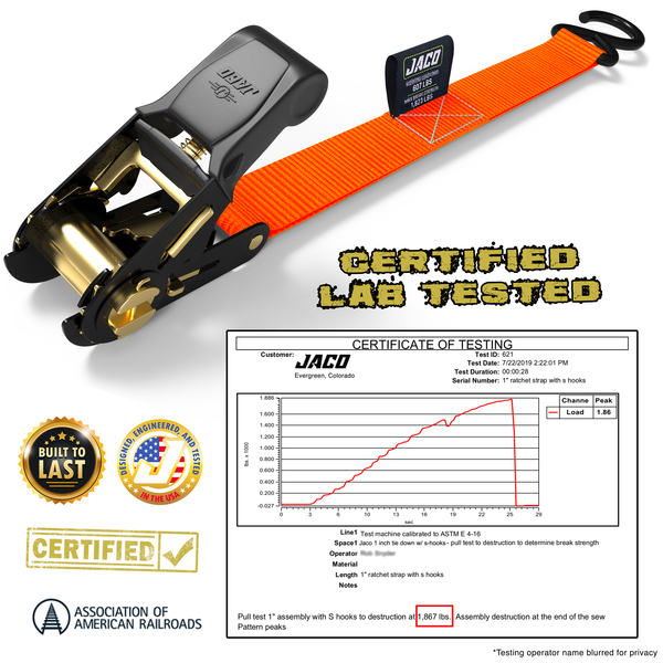Tie Down Ratchet Straps (4 Pack) - 1 in x 15 ft | AAR Certified Break Strength (1,823 lbs) | Cargo Tie Down Set - Image 13 - JACO