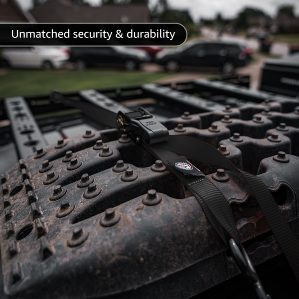 Tie Down Ratchet Straps (4 Pack) - 1 in x 15 ft | AAR Certified Break Strength (1,823 lbs) | Cargo Tie Down Set - Image 4 - JACO