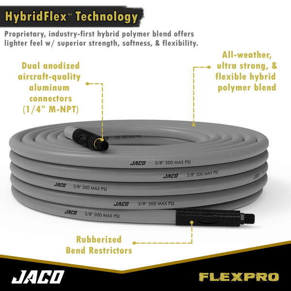 FlexPro™ Hybrid Air Hose (3/8" x 50 ft) | Dual 1/4" M-NPT Fittings (Storm Gray) - Image 6 - JACO