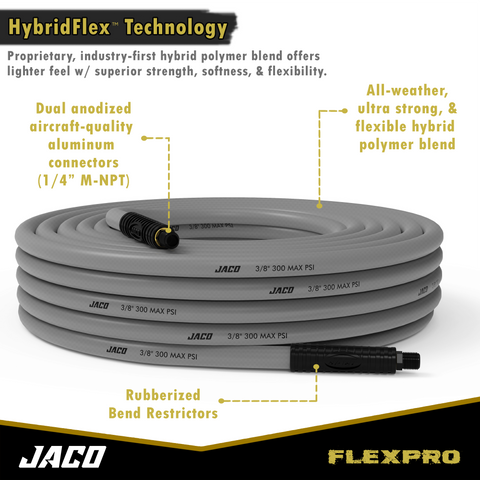 FlexPro™ Hybrid Air Hose (3/8" x 50 ft) | Dual 1/4" M-NPT Fittings (Storm Gray)