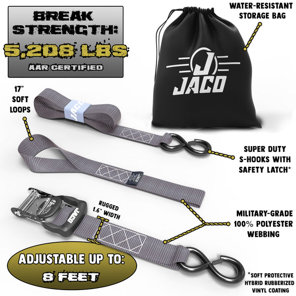 Heavy Duty Ratchet Tie Down Straps with Soft Loops (1.6" x 8 ft) | AAR Certified Break Strength (5,208 lbs) - Image 16 - JACO