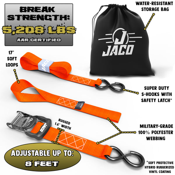 Heavy Duty Ratchet Tie Down Straps with Soft Loops (1.6" x 8 ft) | AAR Certified Break Strength (5,208 lbs) - Image 10 - JACO