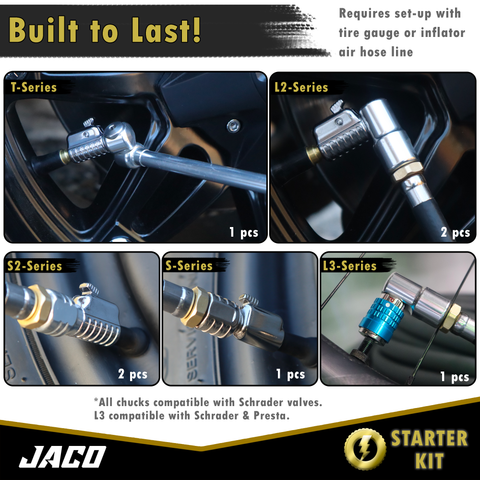 Lightning™ Tire Air Chuck Starter Kit - Patented | Open Flow, 1/4" F-NPT (Set of 7)