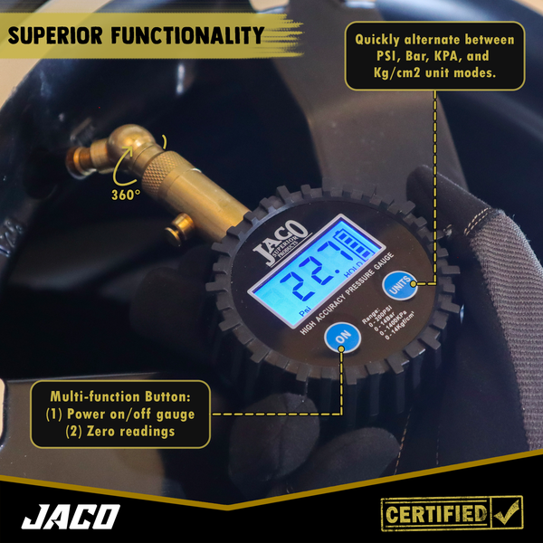 Elite® Digital Tire Pressure Gauge - Professional Accuracy - 100 PSI - Image 5 - JACO