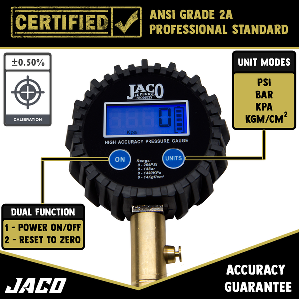 ElitePro™ Digital Tire Pressure Gauge - Professional Accuracy - 200 PSI - Image 6 - JACO