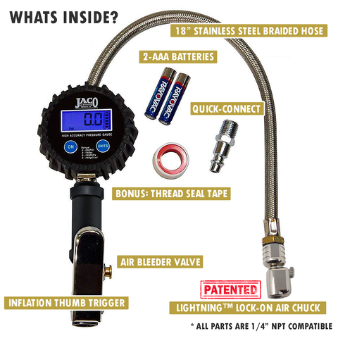 digital tire pressure gauge with bleeder valve and 12v portable air compressor