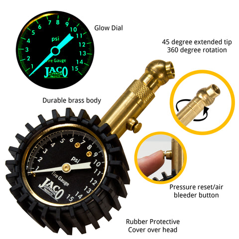 Elite® Low Pressure Tire Gauge 15 PSI JACO