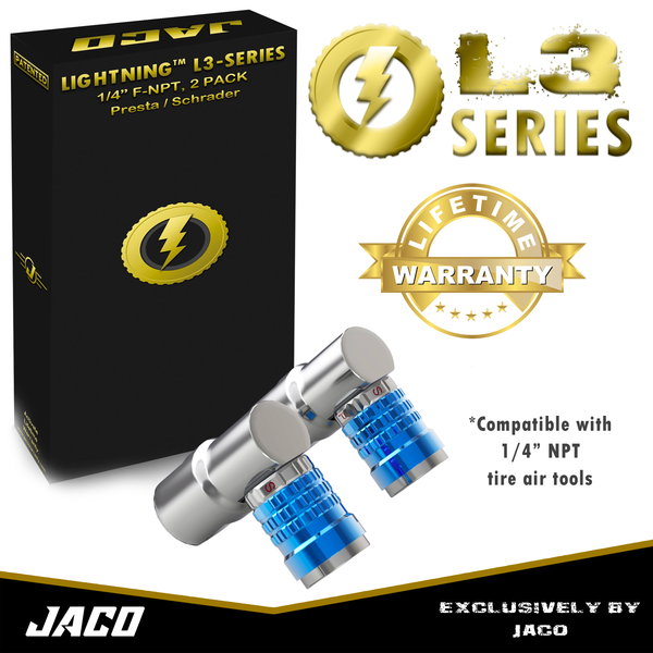 Lightning™ L3-Series Bike Tire Air Chuck - 1/4" F-NPT (Presta + Schrader Valves) | Open Flow (2 Pack) - Image 8 - JACO