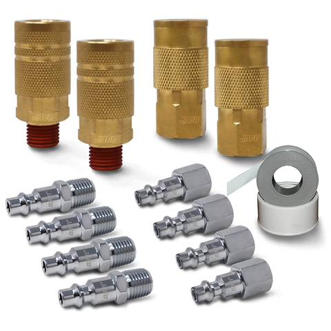 Industrial Quick Connect Air Fittings | Plug & Coupler Kit - 1/4" NPT (Set of 12)