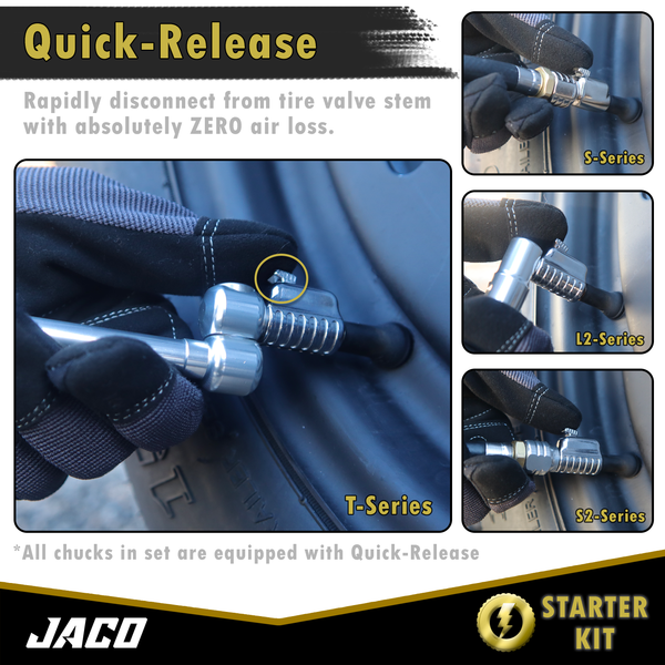 Lightning™ Tire Air Chuck Starter Kit - Patented | Open Flow, 1/4" F-NPT (Set of 7) - Image 5 - JACO