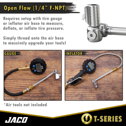 Jaco Lightning T-Series Tire Air Chuck - 1/4 F-NPT (OPEN Flow)