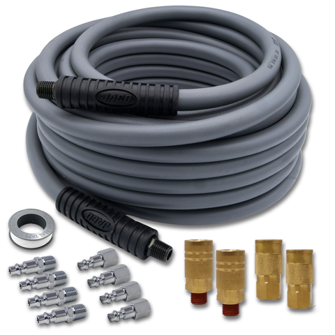 FlexPro Hybrid Air Hose (3/8" x 50 ft) with Air Fittings Kit (1/4" NPT, Industrial)