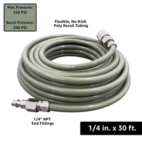 Jaco Polyurethane Coiled Air Hose Kit - 1/4 x 30 ft | with Air Compressor Fittings (Storm Gray)