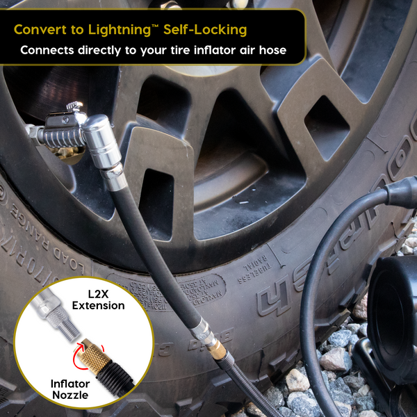 Lightning L2X Tire Inflator Hose Extension Self-Locking Nozzle | Patented Lock-on Air Hose Adapter for Tire Pumps (Open Flow) - Image 4 - JACO