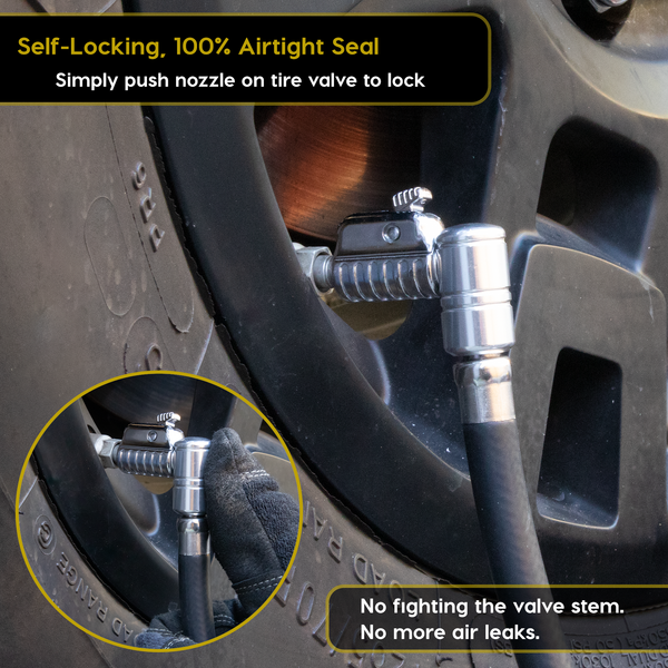 Lightning L2X Tire Inflator Hose Extension Self-Locking Nozzle | Patented Lock-on Air Hose Adapter for Tire Pumps (Open Flow) - Image 5 - JACO