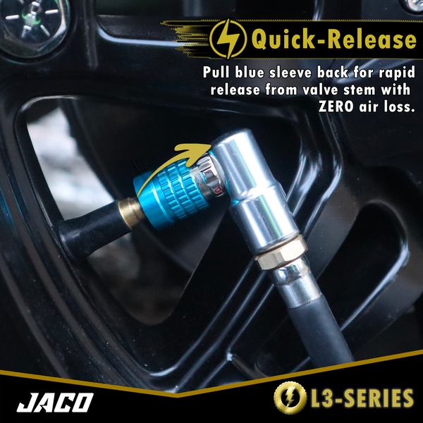 Lightning™ L3-Series Bike Tire Air Chuck - 1/4" F-NPT (Presta + Schrader Valves) | Open Flow (2 Pack) - Image 6 - JACO