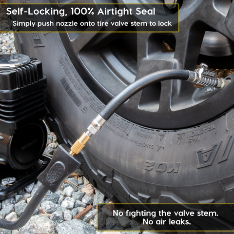 Lightning S2X Tire Inflator Hose Extension Self-Locking Nozzle | Patented Air Hose Adapter for Tire Pumps (Open Flow)