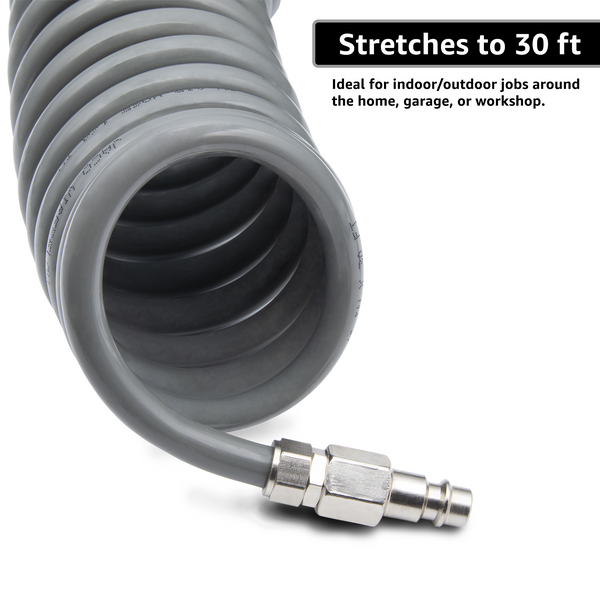 thumbnail image 2 of Interstate Pneumatics Yellow Polyurethane Recoil Air Hose 1/4" X 12' With Fittings HR14-012B 2 of 5
