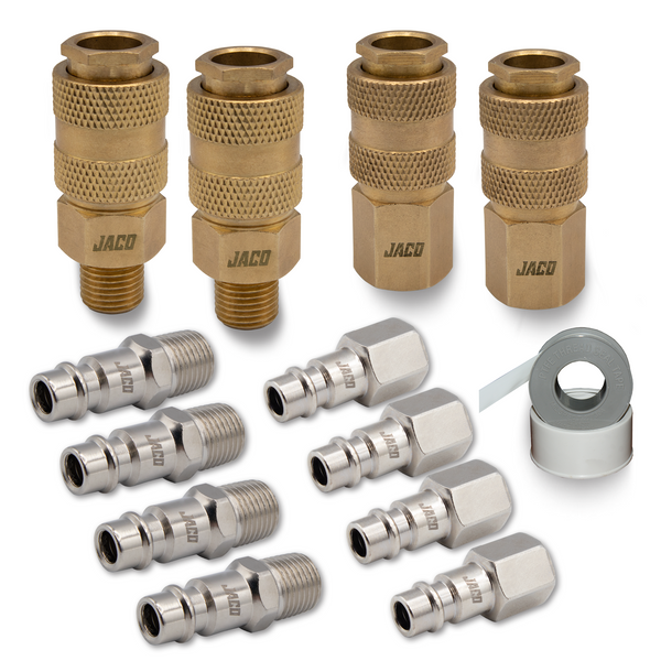 Hi-Flo Quick Connect Air Fittings | Plug & Coupler Kit - 1/4" NPT (Set of 12) - JACO