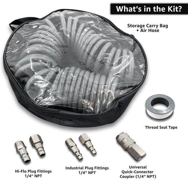 Polyurethane Coiled Air Hose Kit - 1/4" x 30 ft | with Air Compressor Fittings - Image 2 - JACO